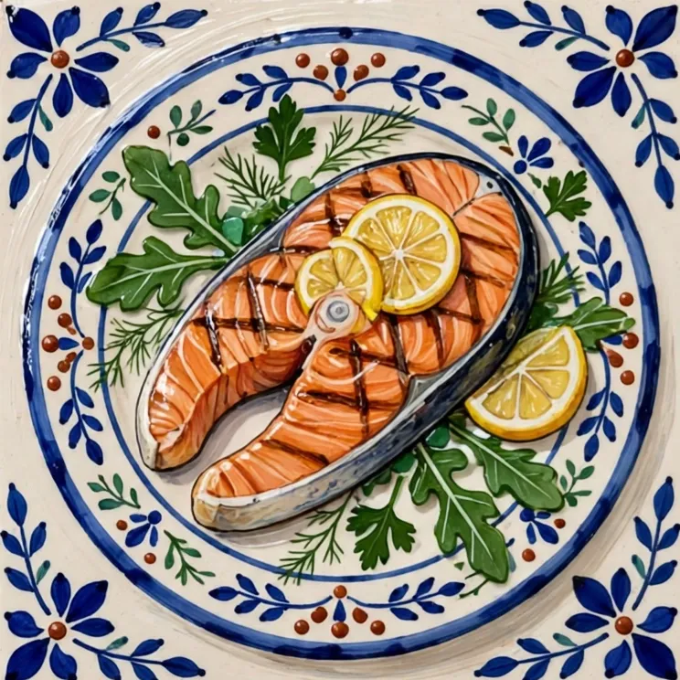 A painted plate from the Faslun recipe library